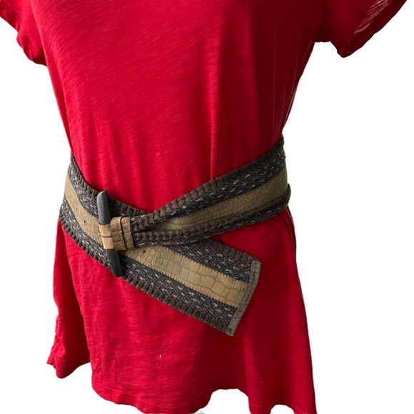 The Leather Shop Vintage Wide Leather and Fabric Belt - Picture 2 of 12